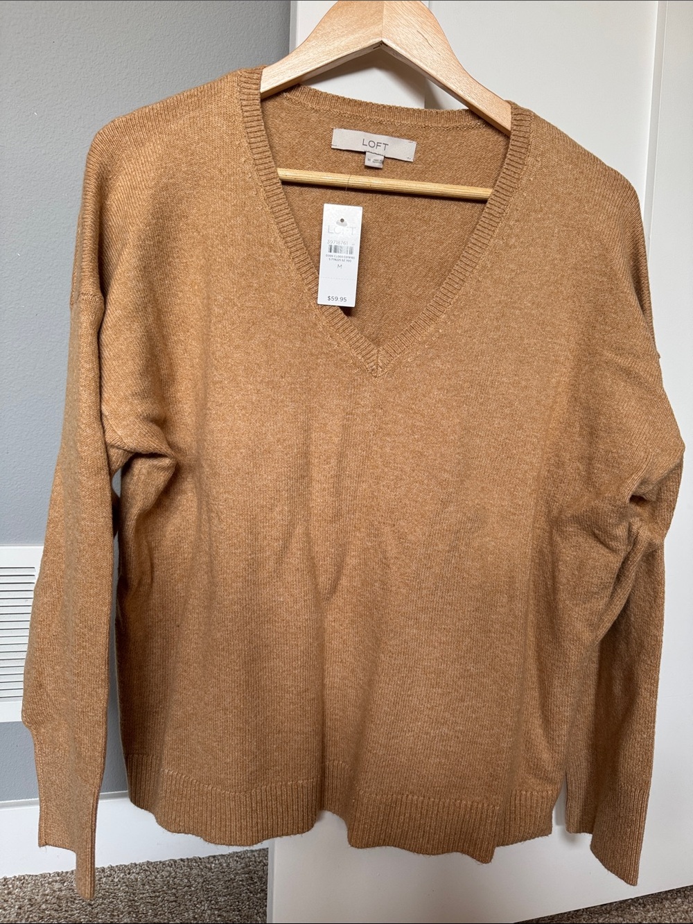 LOFT Women’s V-Neck Sweater in Camel/Tan
